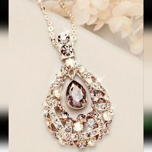 #43a Bohemian Style, Rhinstone Adjustable Long Gold Pendant Necklace